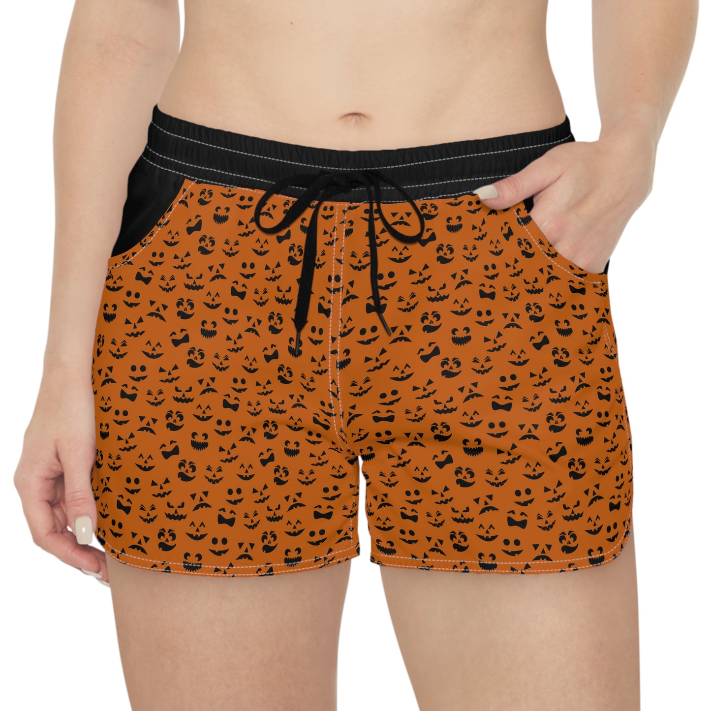 Halloween Pumpkin Themed Women's Black Casual Shorts