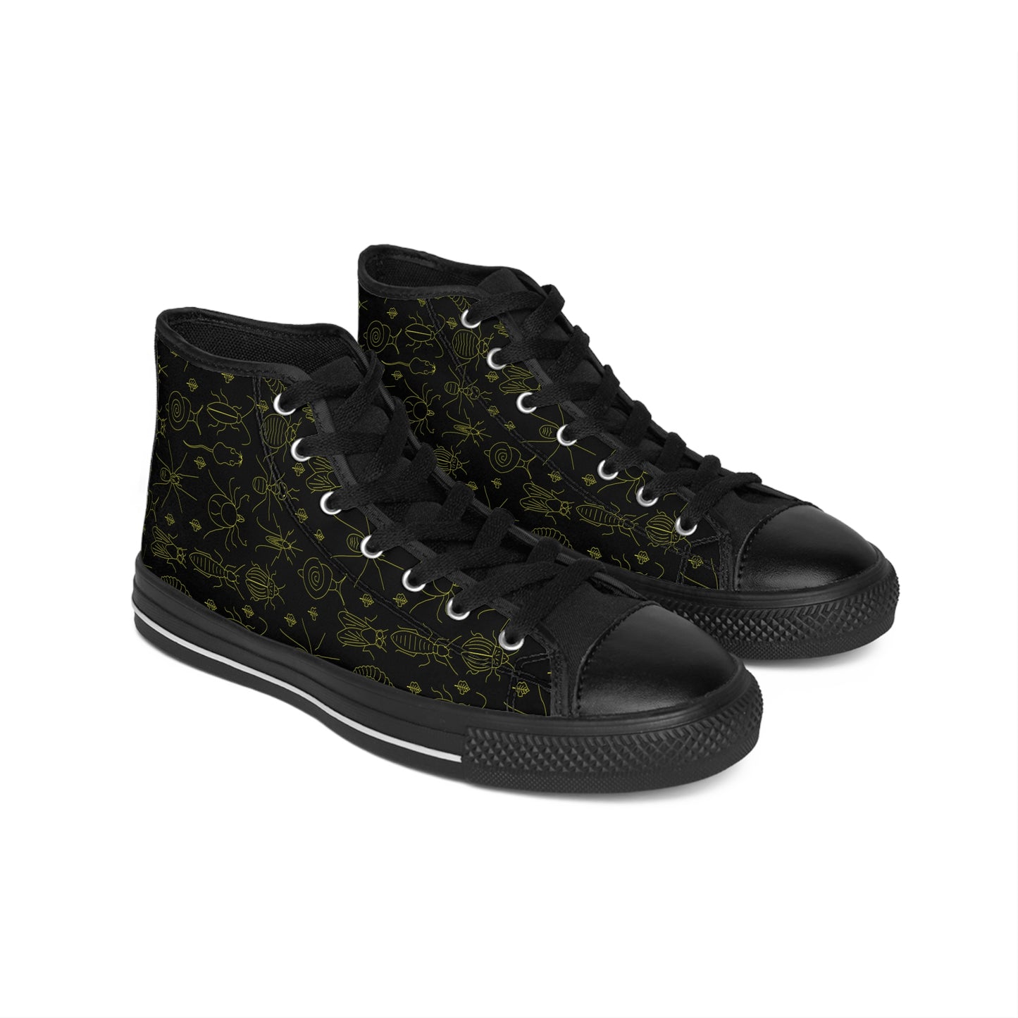 Yellow Bug Theme Men's Classic Black High Top Sneakers