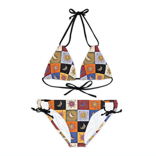 Gypsy Checkered Hippie Vibe Retro Strappy Bikini Set