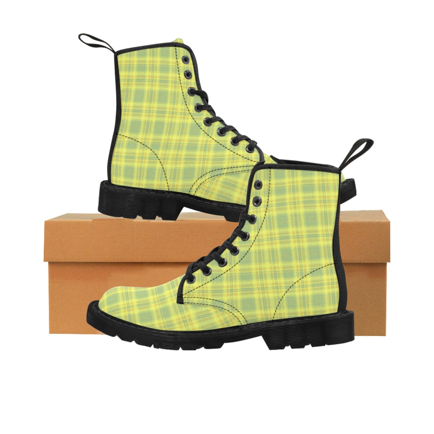 Women's Neon Yellow Plaid Alt Boots