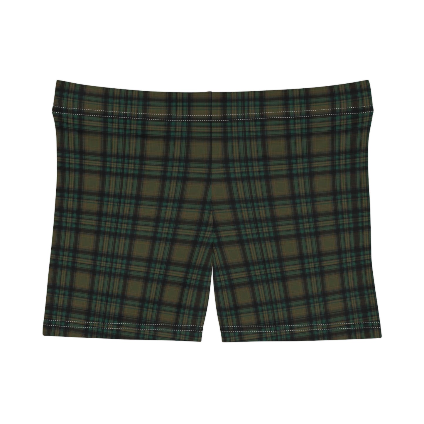 Women's Dark Green Black Plaid Active Shorts