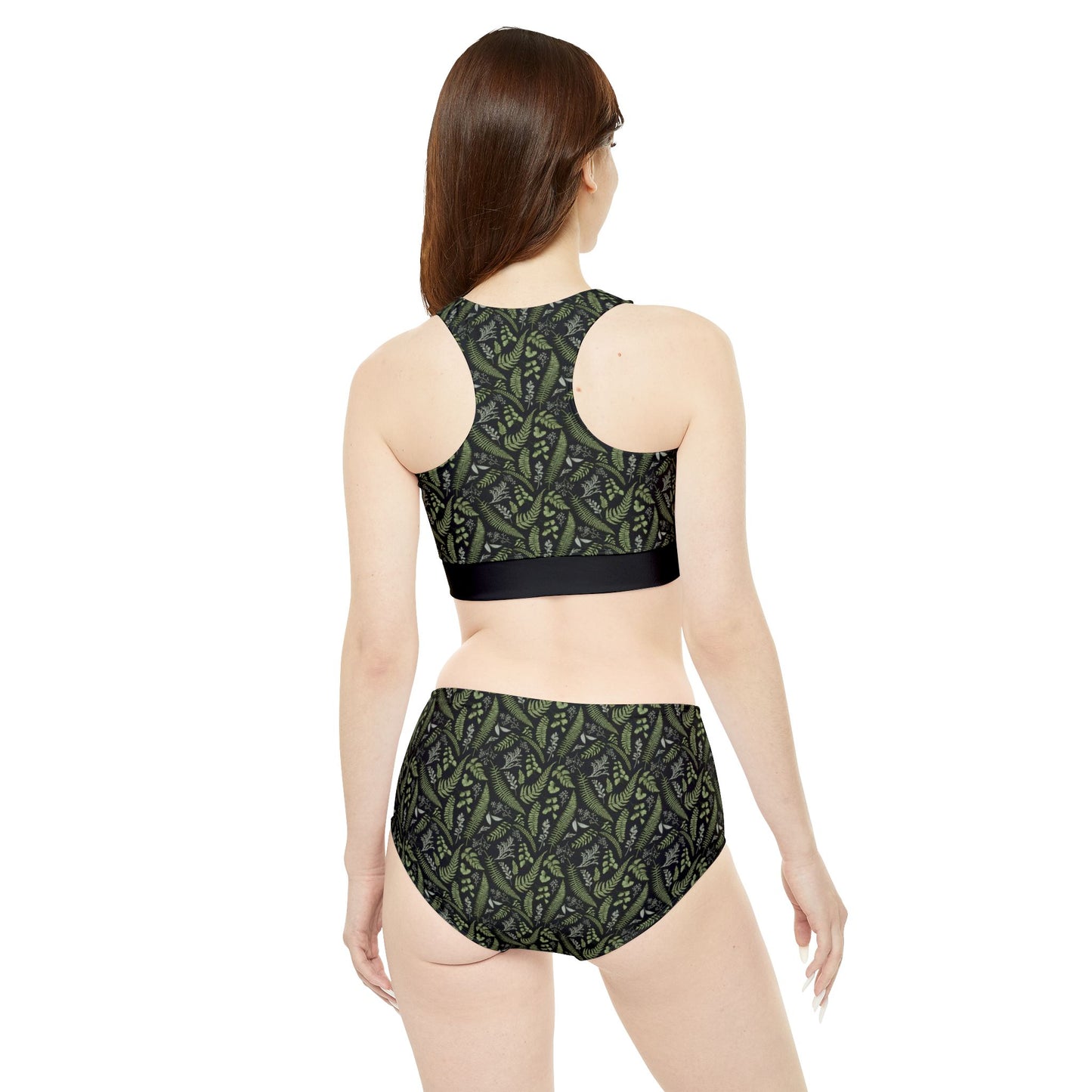 Leafy Botanical Black Sporty Bikini Set