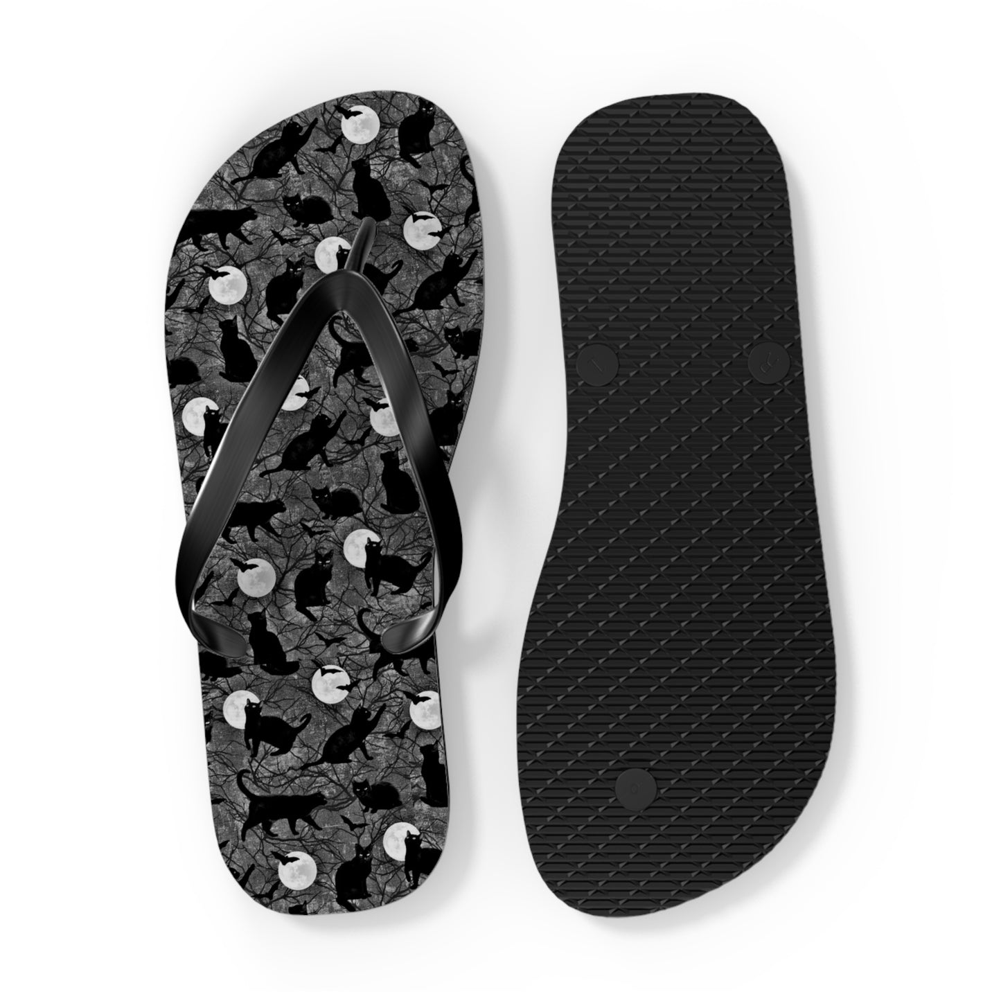 Black Cat Moon Theme Men's Flip Flops