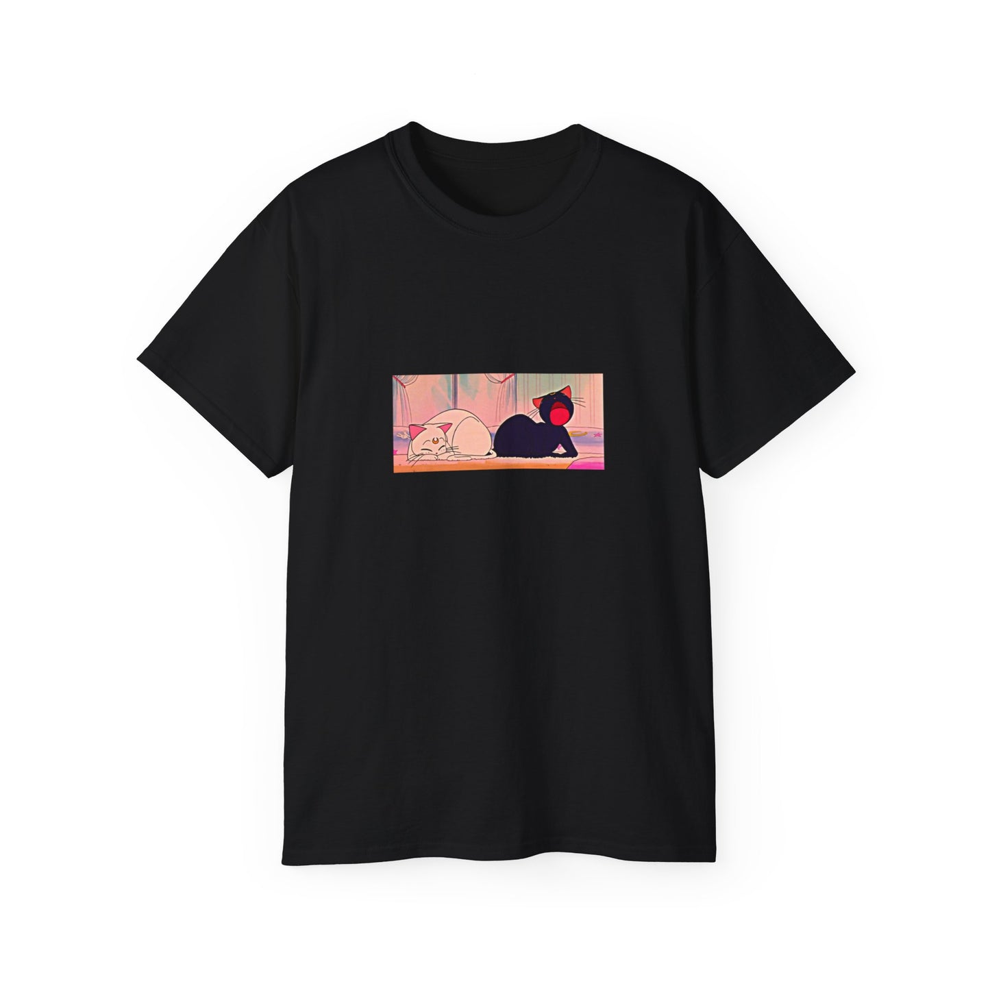 Sleepy Cats Retro Anime Unisex Ultra Cotton Black T-Shirt