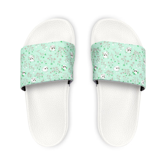 Kawaii Floral Skulls Women's Pastel Green Slide Sandals