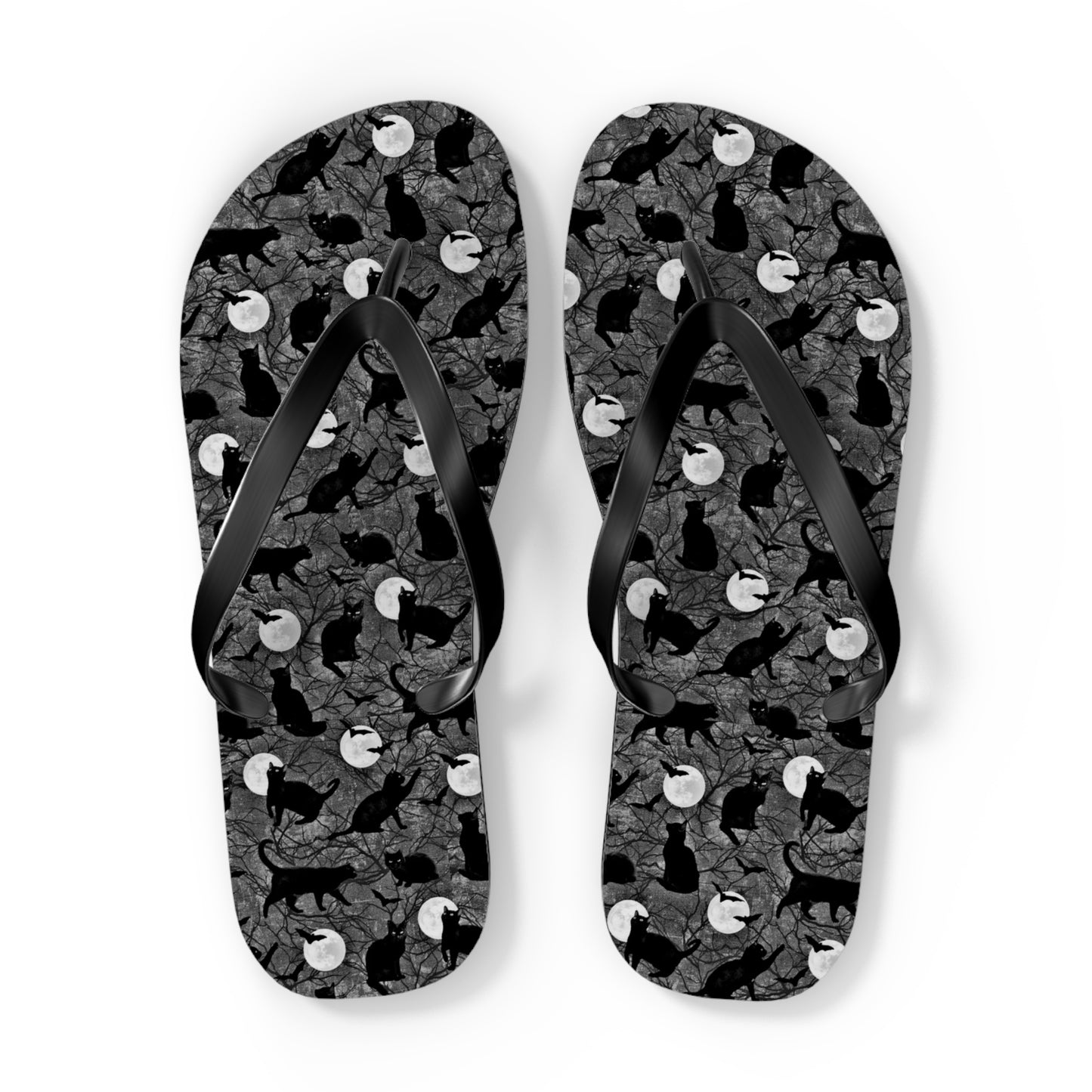 Black Cat Moon Theme Men's Flip Flops