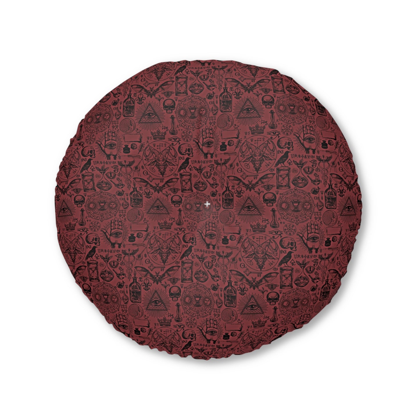 Vintage Occult Pattern Burgundy Round Floor Pillow