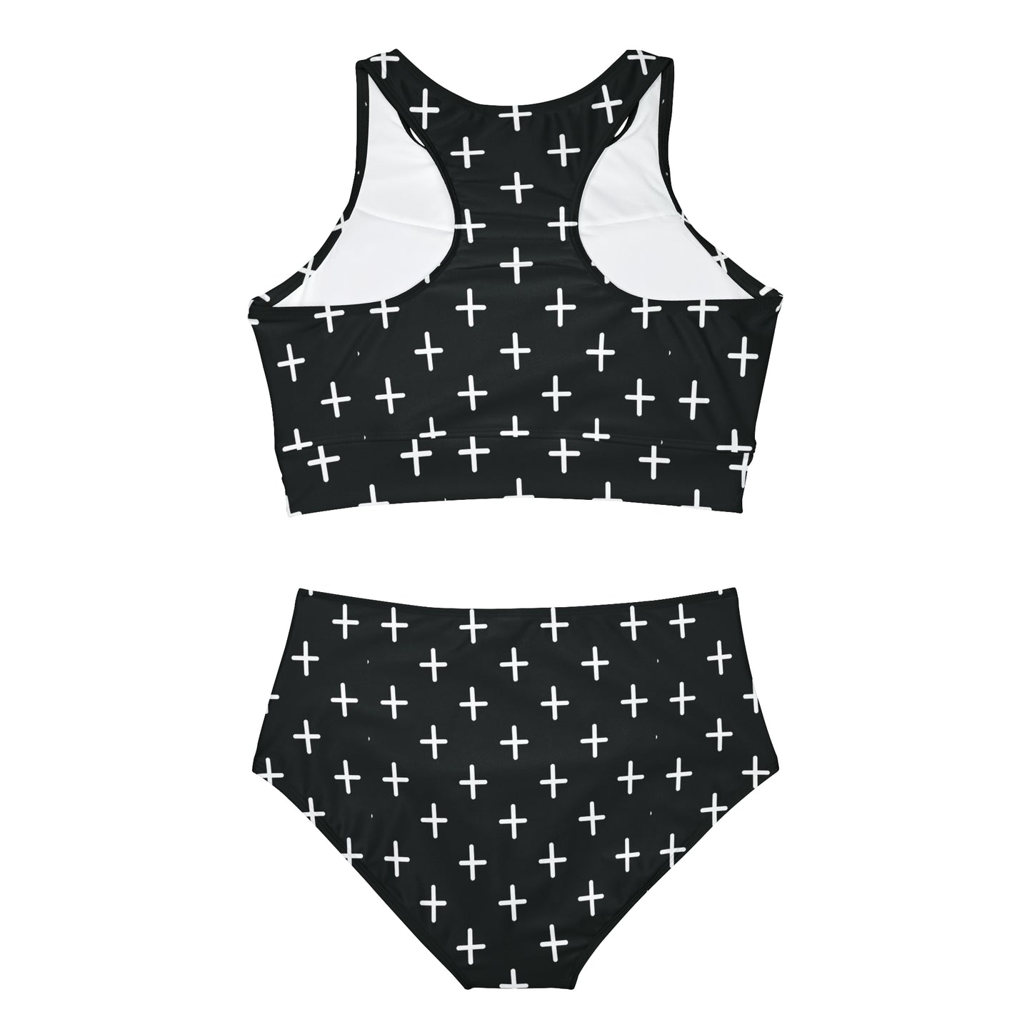 Tiny Crosses Goth Black Sporty Bikini Set