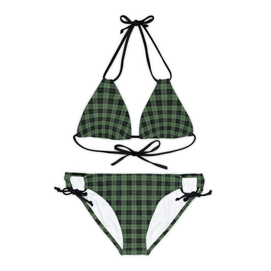 Strappy Bikini Set Green and Black Plaid