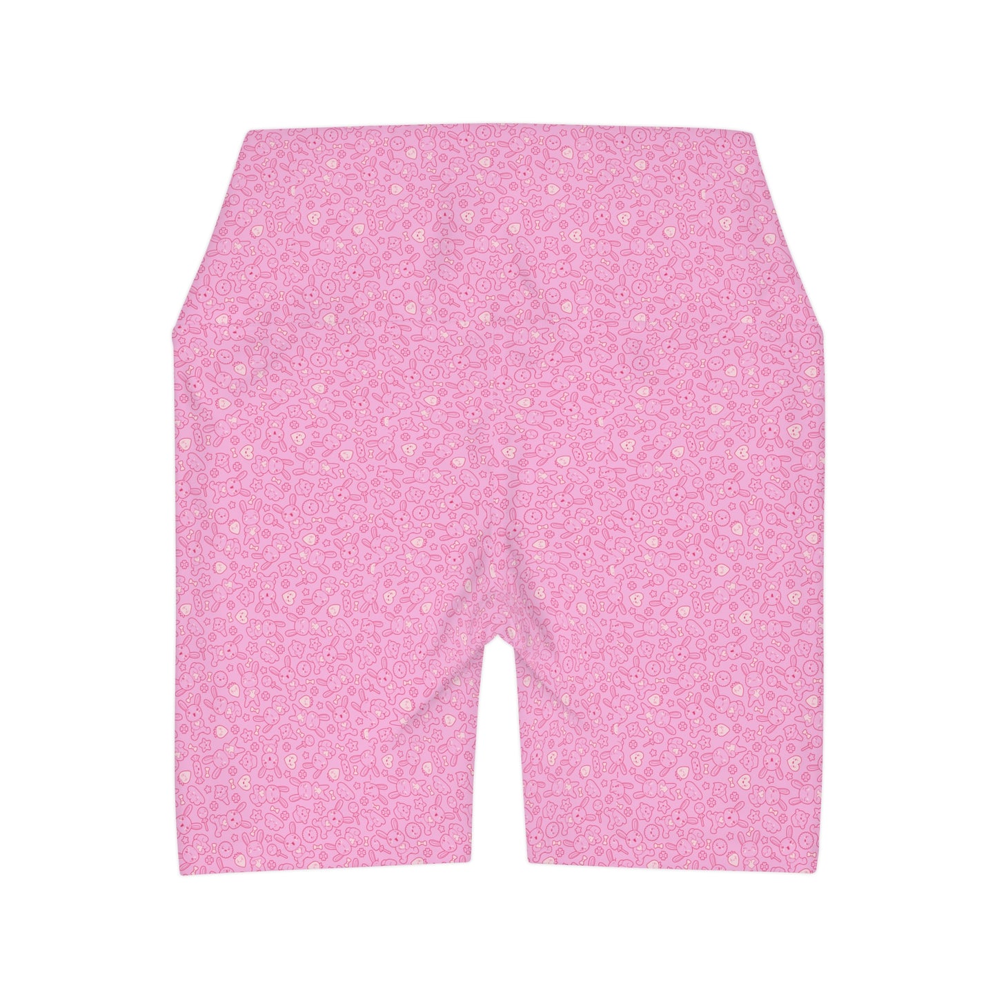 Pastel Pink Bunnies Kawaii High Waisted Yoga Biker Shorts