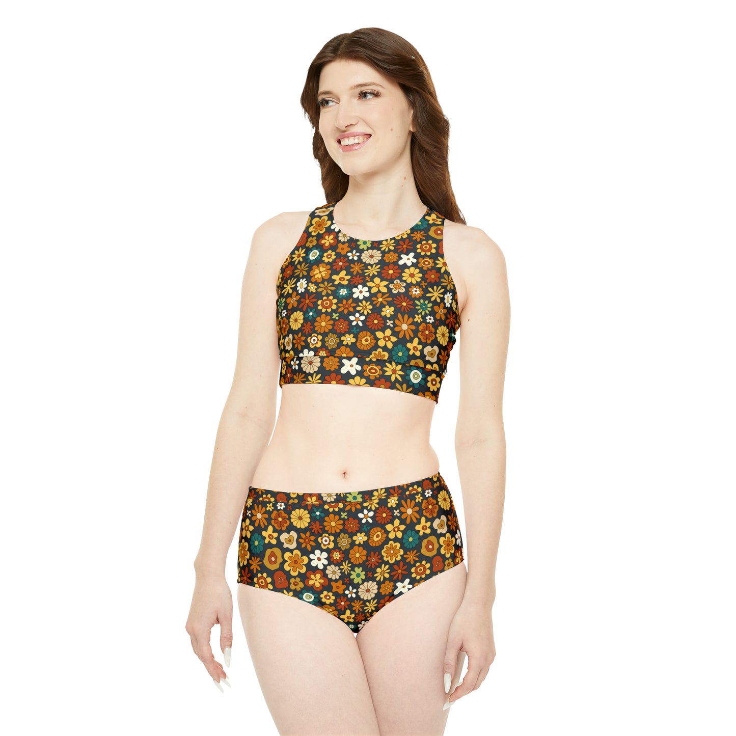 Trippy Hippie Floral Abstract Retro Sporty Bikini Set