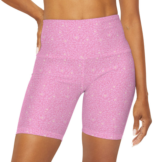 Pastel Pink Bunnies Kawaii High Waisted Yoga Biker Shorts