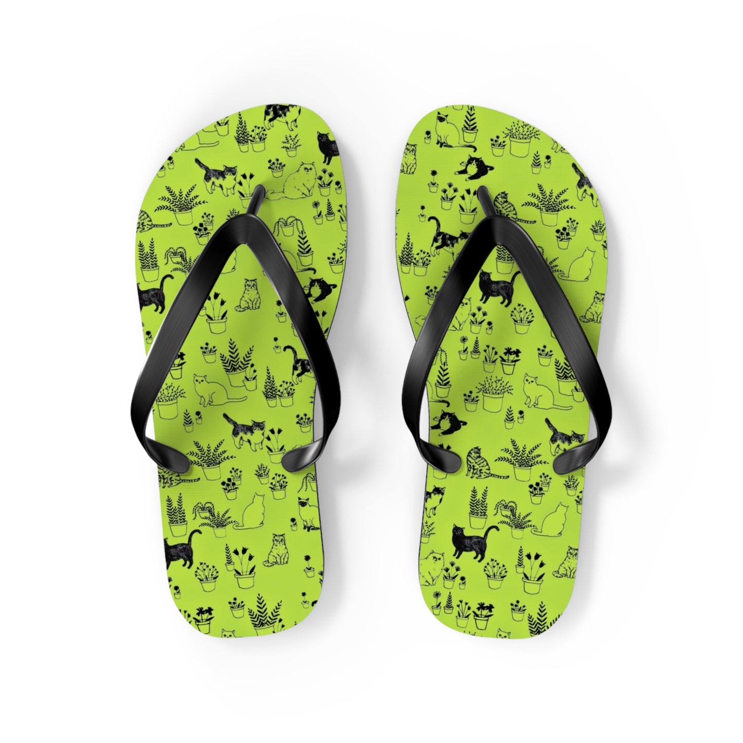 Neon Green Cat Men's Flip Flops