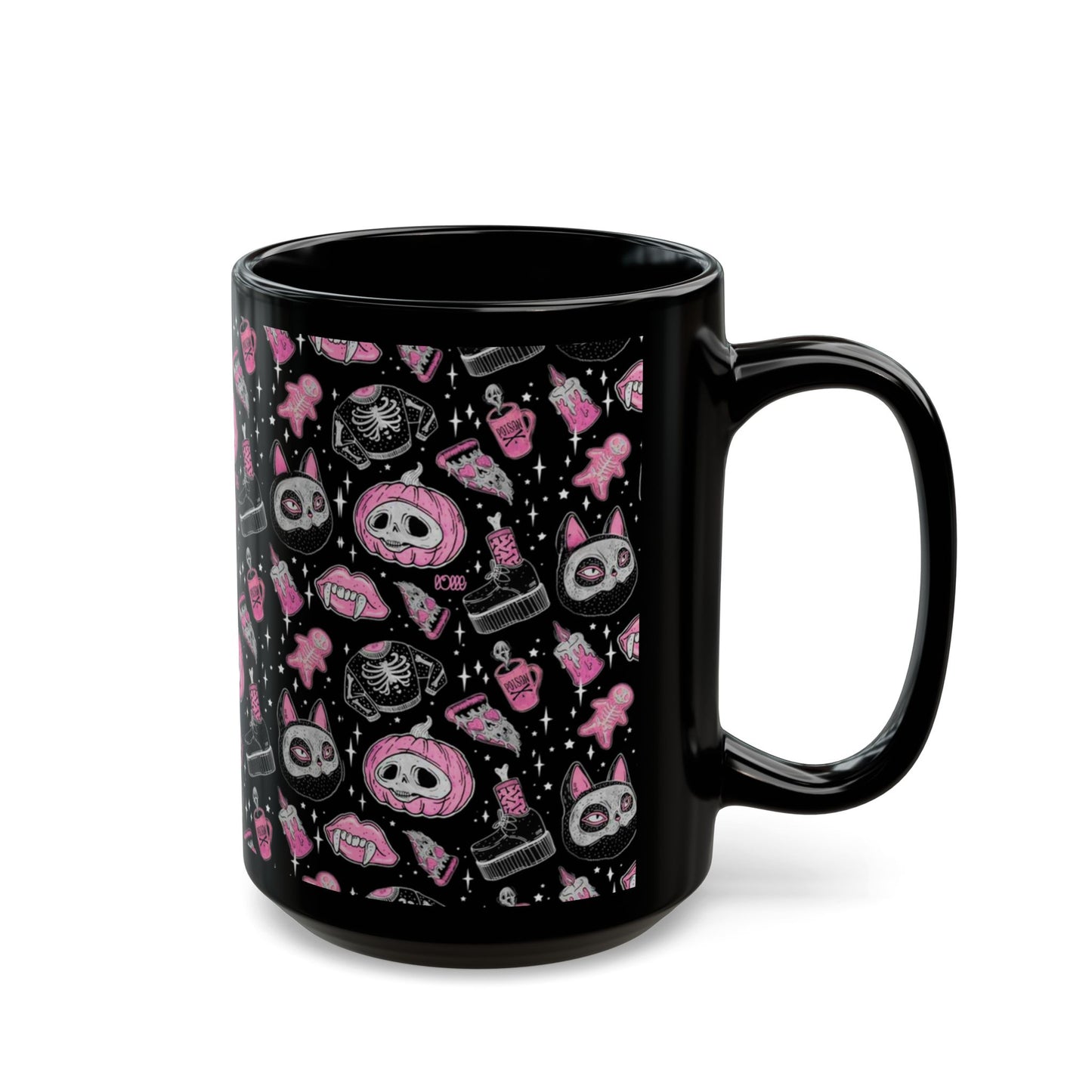 Pink Witchy Themed Black Mug 15 oz