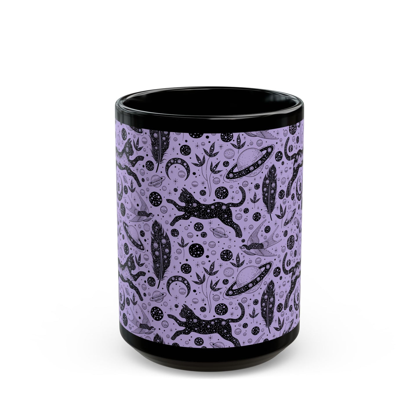 Purple Witchy Themed Black Mug 15 oz