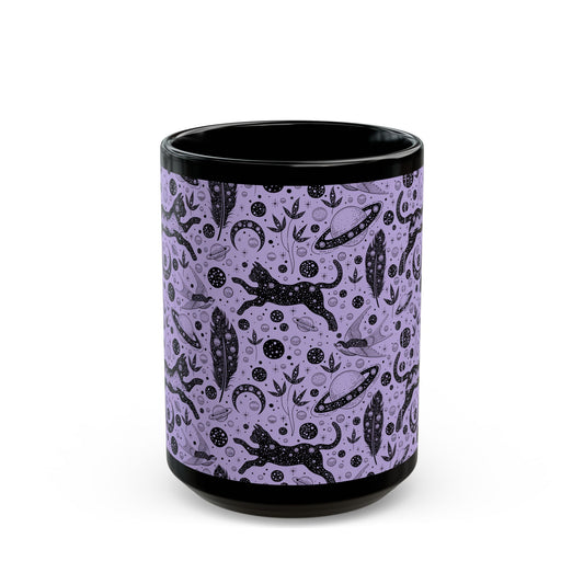 Purple Witchy Themed Black Mug 15 oz