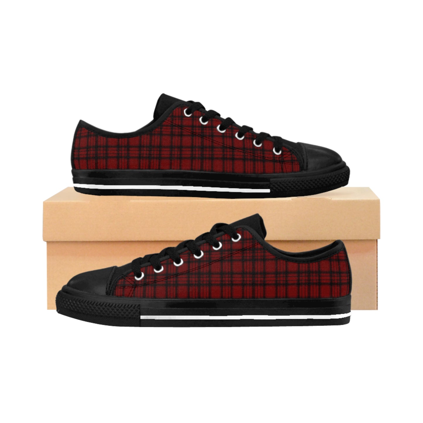 Men's Low Top Sneakers | Red Black Plaid