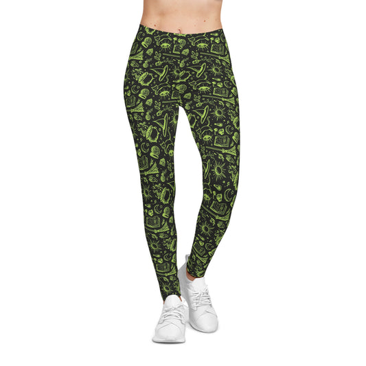 Witchy Bright Green Women's Black Casual Leggings