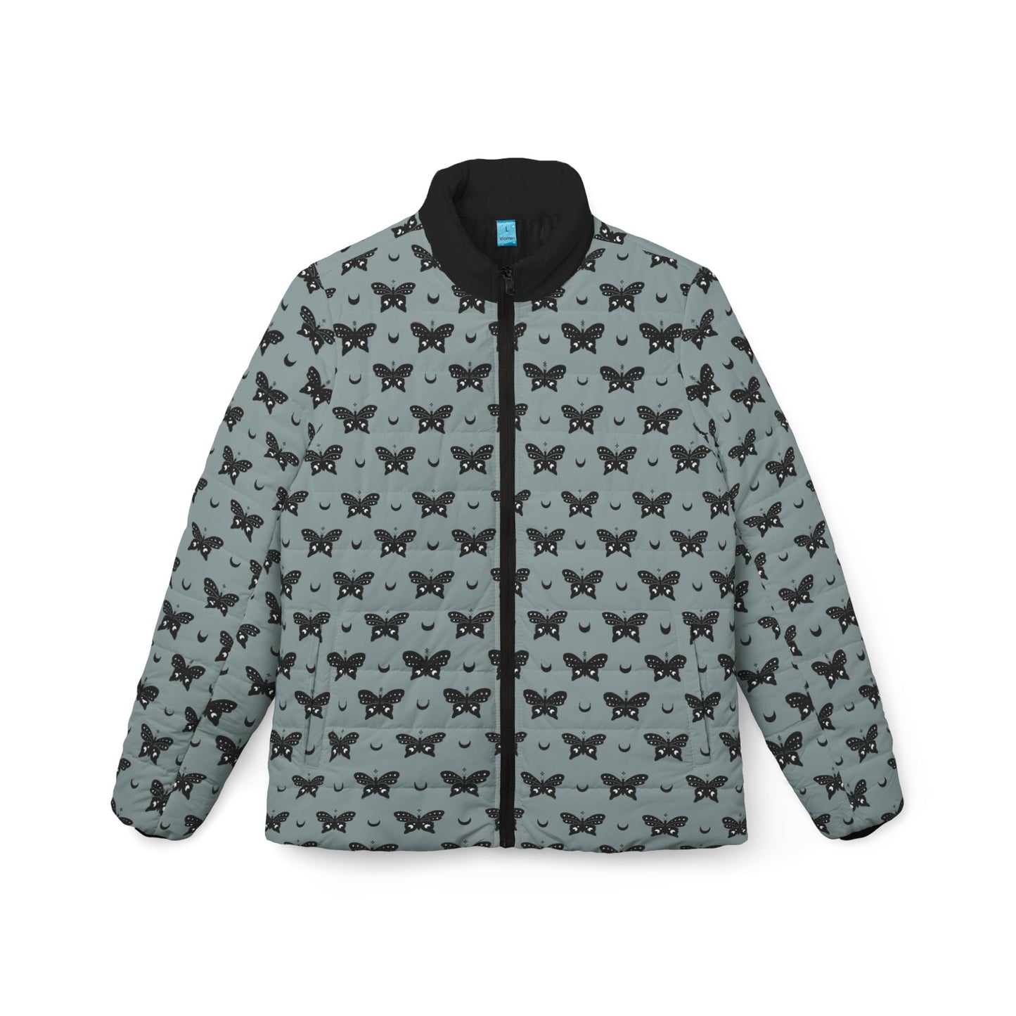 Sage Butterfly Themed Women’s Puffer Jacket