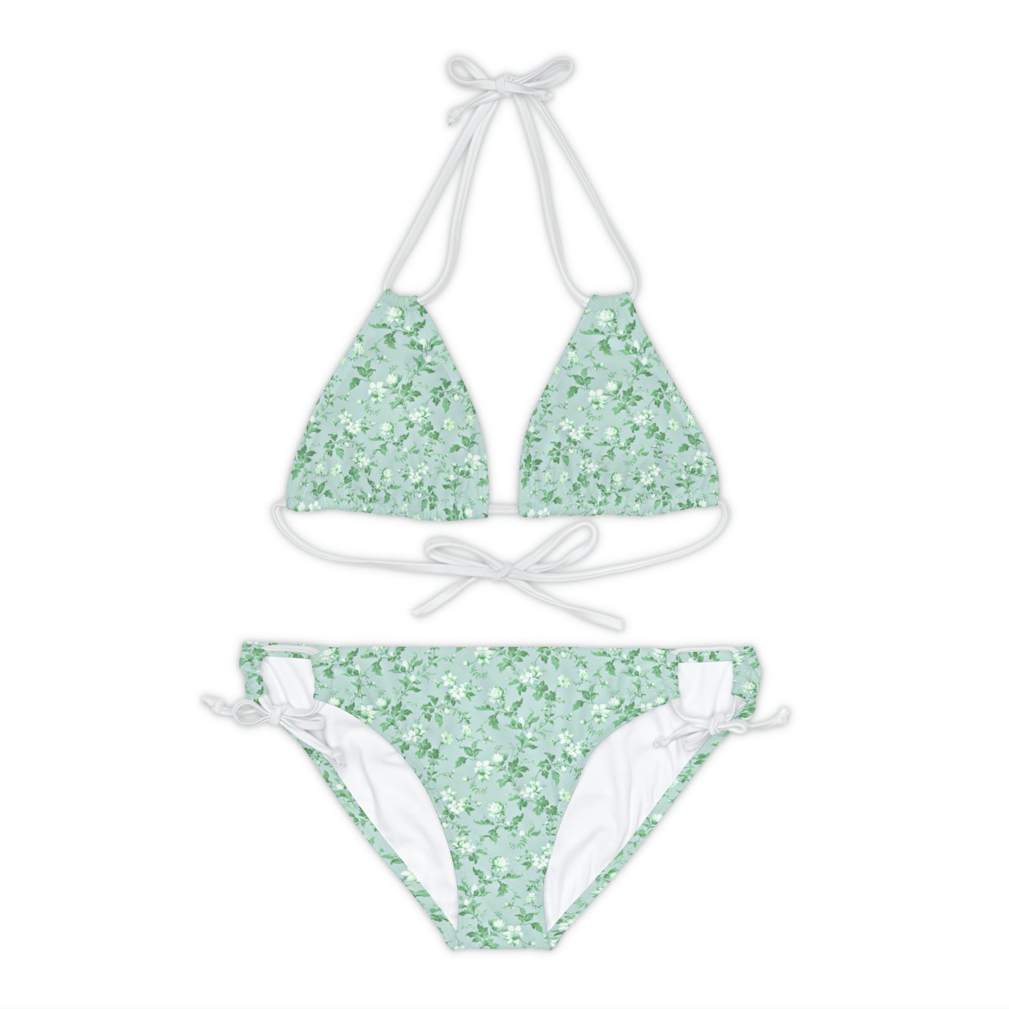 Pastel Teal Floral Strappy Bikini Set