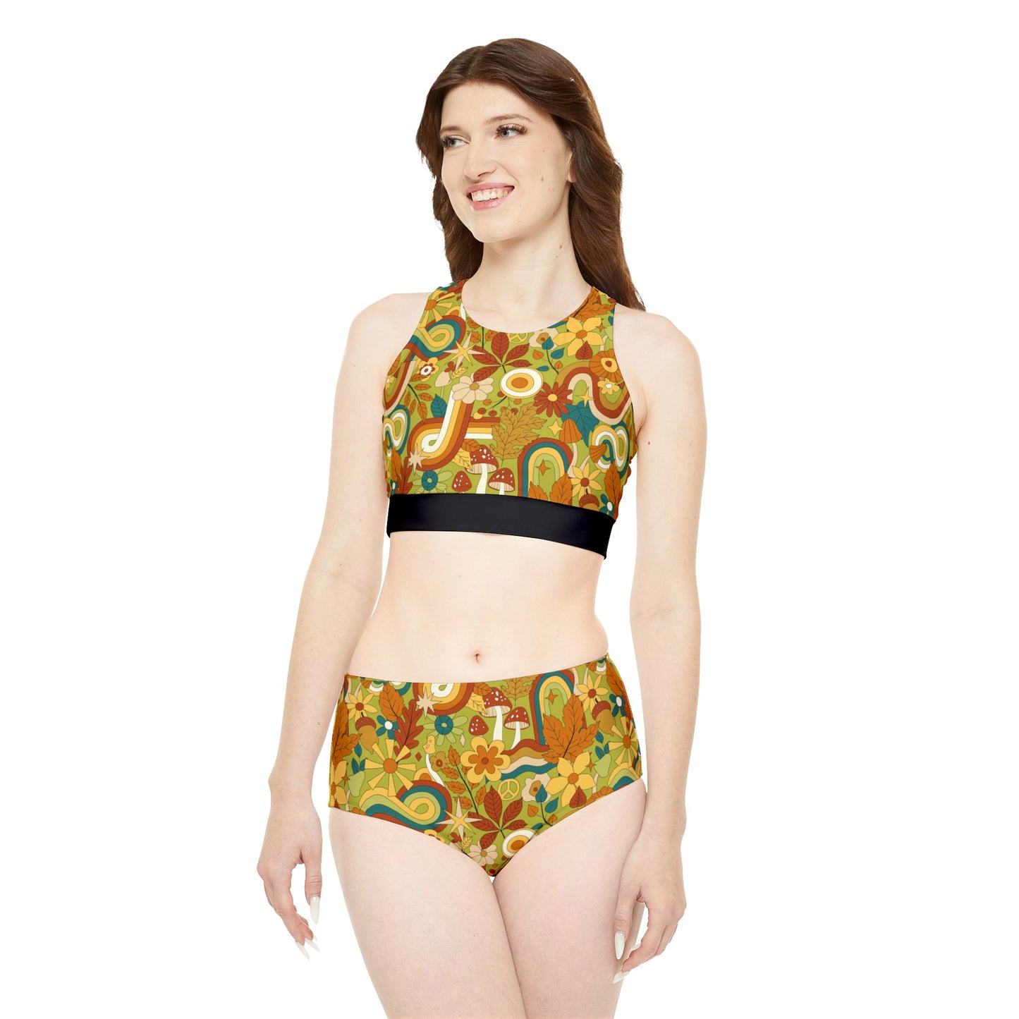 Hippie Green Abstract Retro Sporty Bikini Set