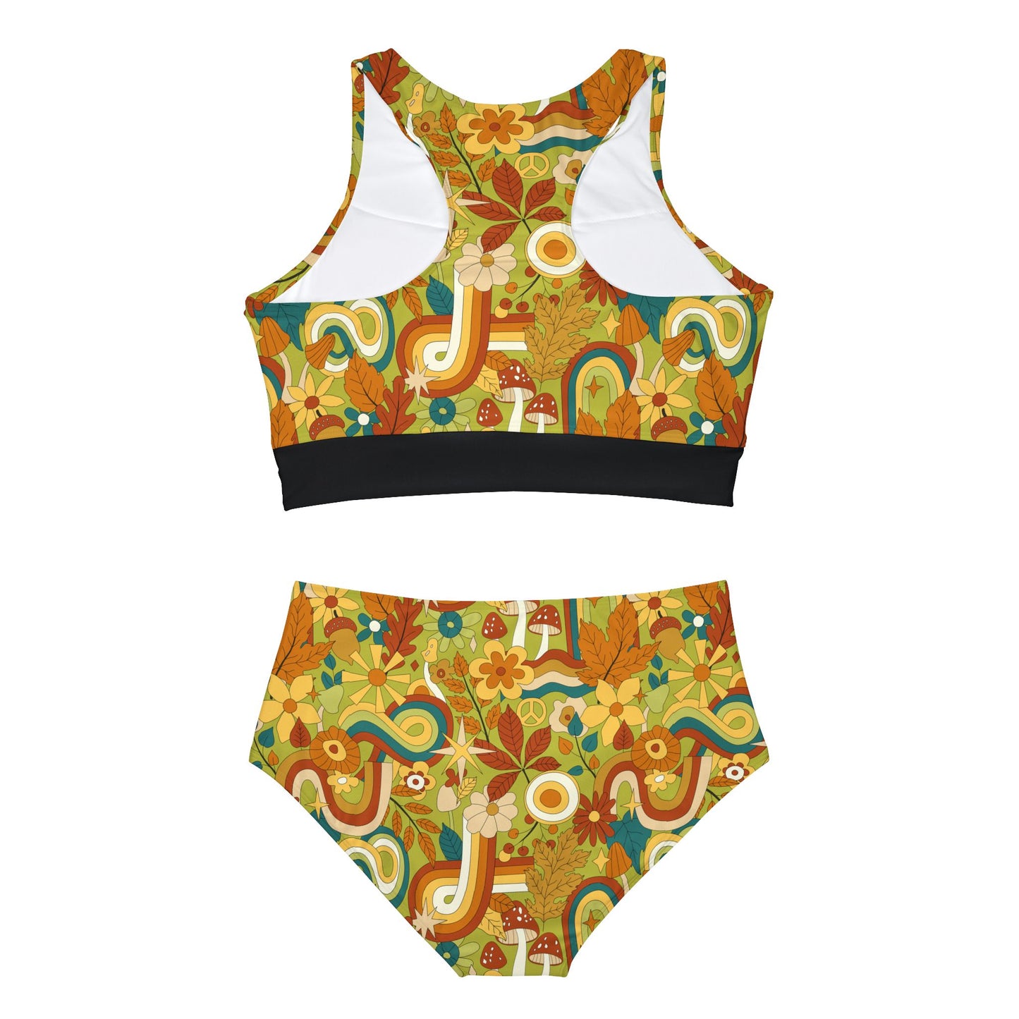 Hippie Green Abstract Retro Sporty Bikini Set