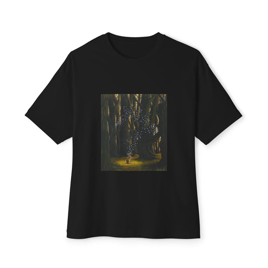 Bunny and Butterflies Art Unisex Black Oversized T-Shirt