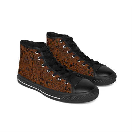 Esoteric Themed Dark Orange Men's Classic High Top Sneakers