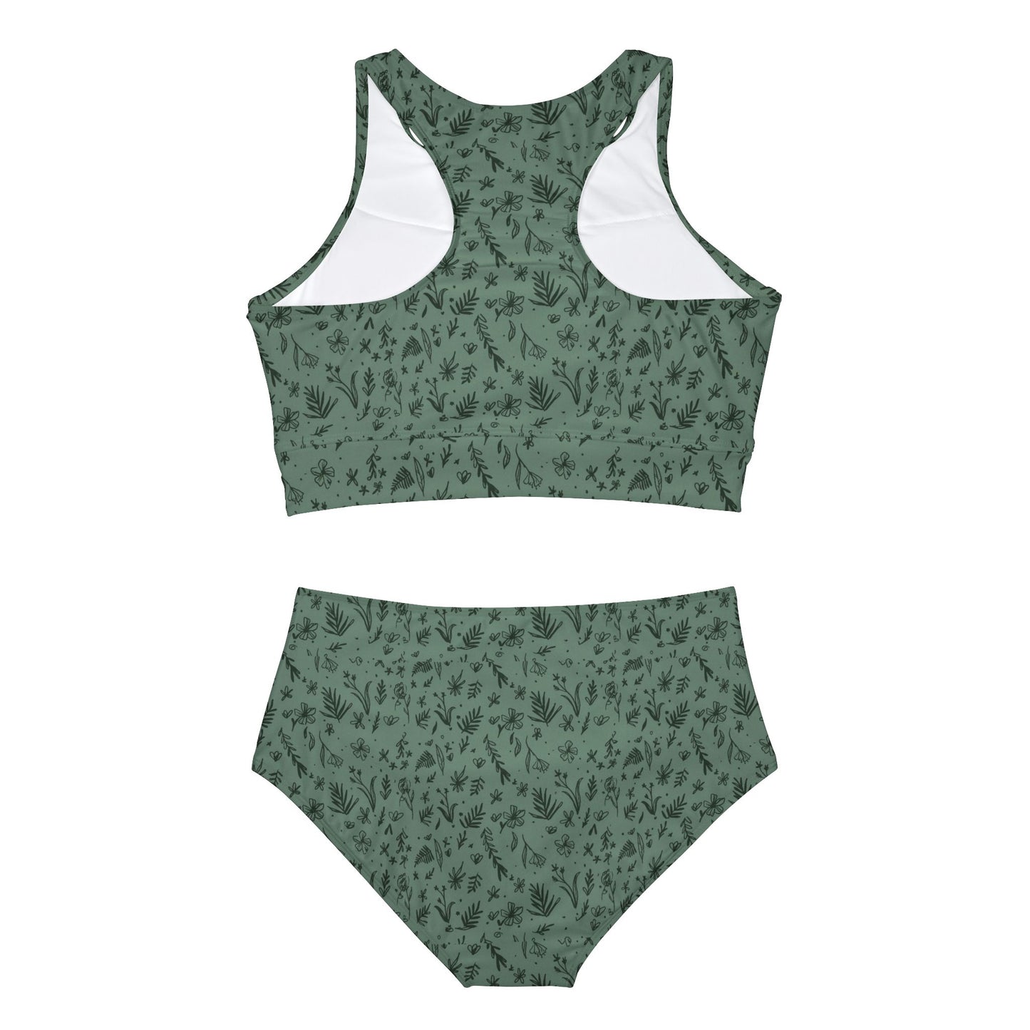 Sage Green Floral Sporty Bikini Set