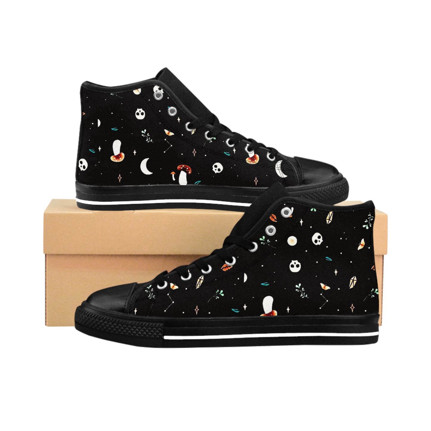 Women's Whimsical Shroom Skulls Goth Sneakers High Top