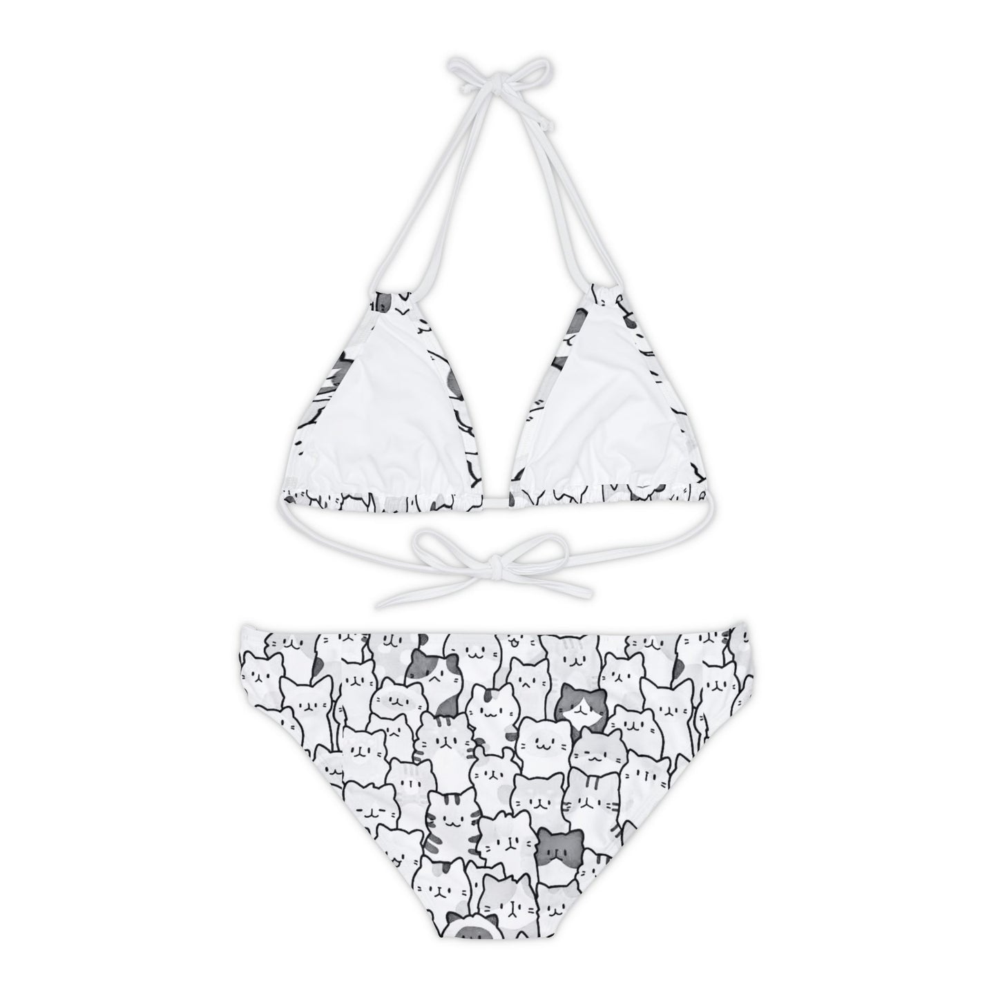 Kawaii Kitties White Strappy Bikini Set