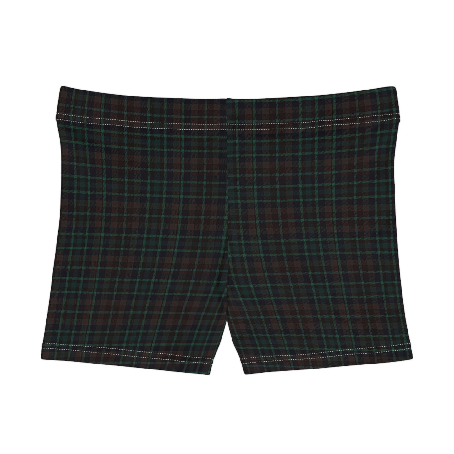 Women's Dark Green Brown Plaid Active Shorts