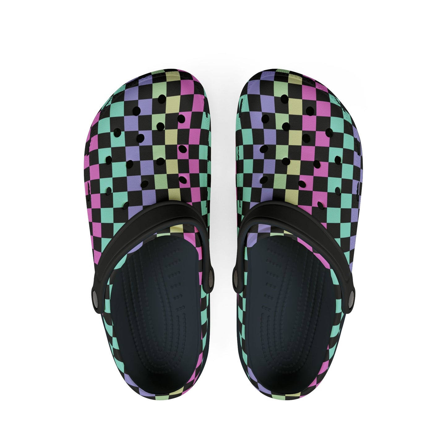 Colorful Checkered Retro Floral Clog-Style Foam Rubber Shoes