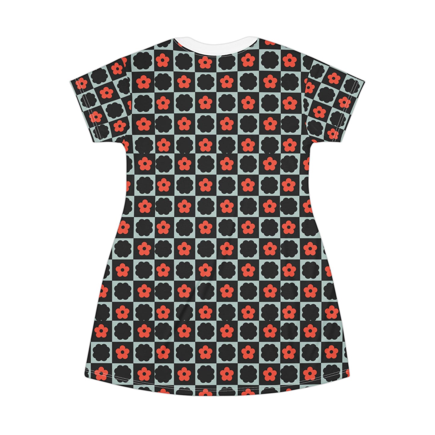 Teal Red Black Retro Plaid Y2K T-Shirt Dress