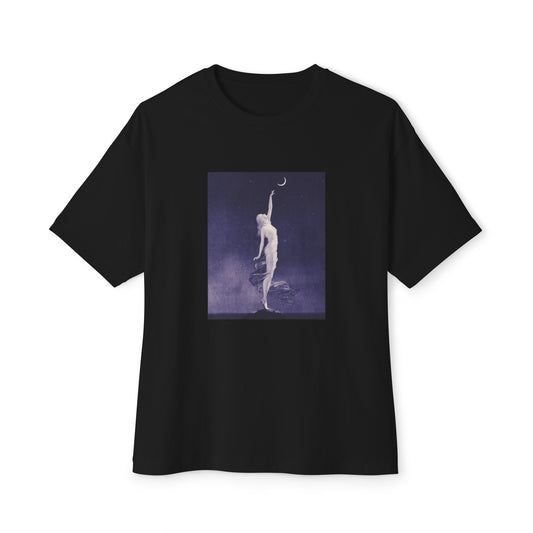 Vintage Moon Goddess Art Deco Unisex Black Oversized T-Shirt