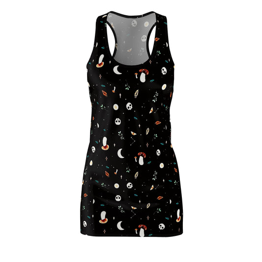 Skulls Shrooms and Moons Women's Black Racerback Dress