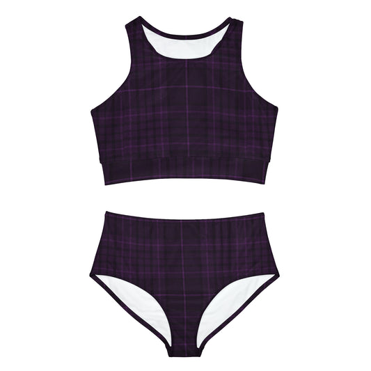 Sporty Bikini Set | Dark Purple Black Plaid