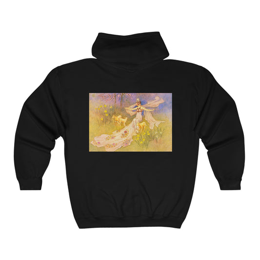 Colorful Art Deco Woman Vintage Fairytale Art Unisex Heavy Blend™ Full Zip Hooded Sweatshirt Black