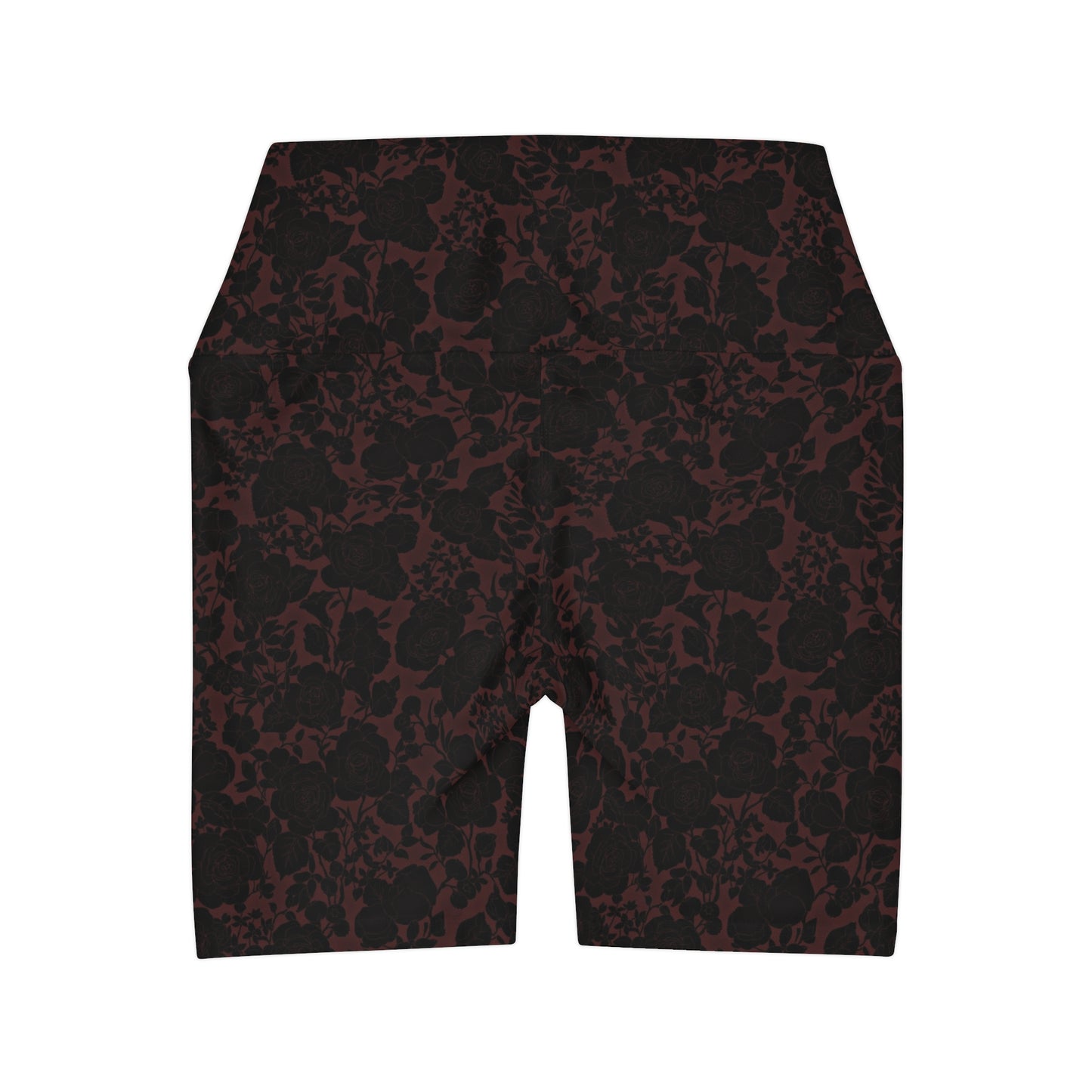 Dark Deep Red Black Floral High Waisted Yoga Biker Shorts