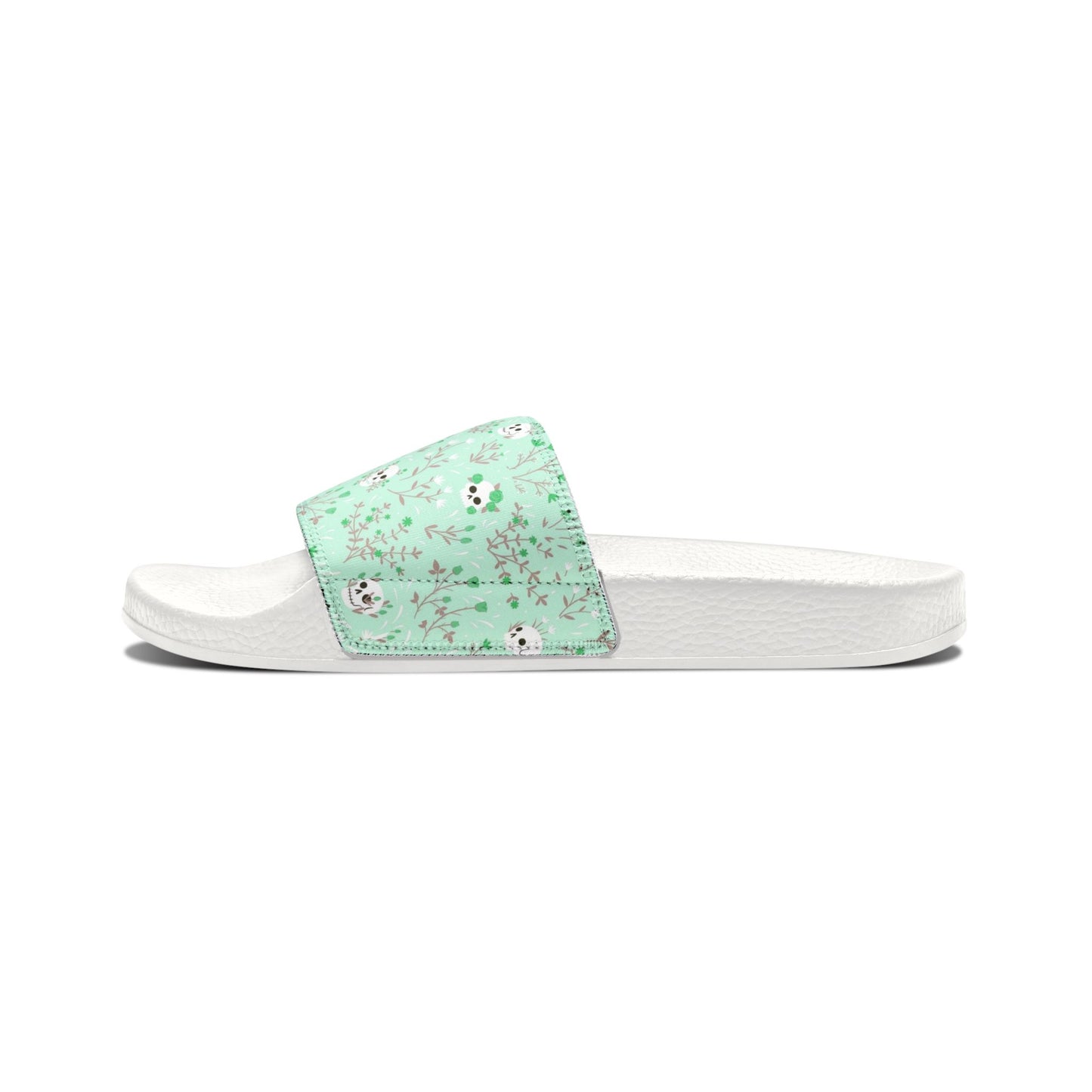 Kawaii Floral Skulls Women's Pastel Green Slide Sandals