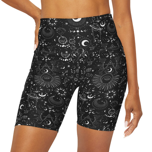 Black High Waisted Yoga Biker Shorts | Occult Themed