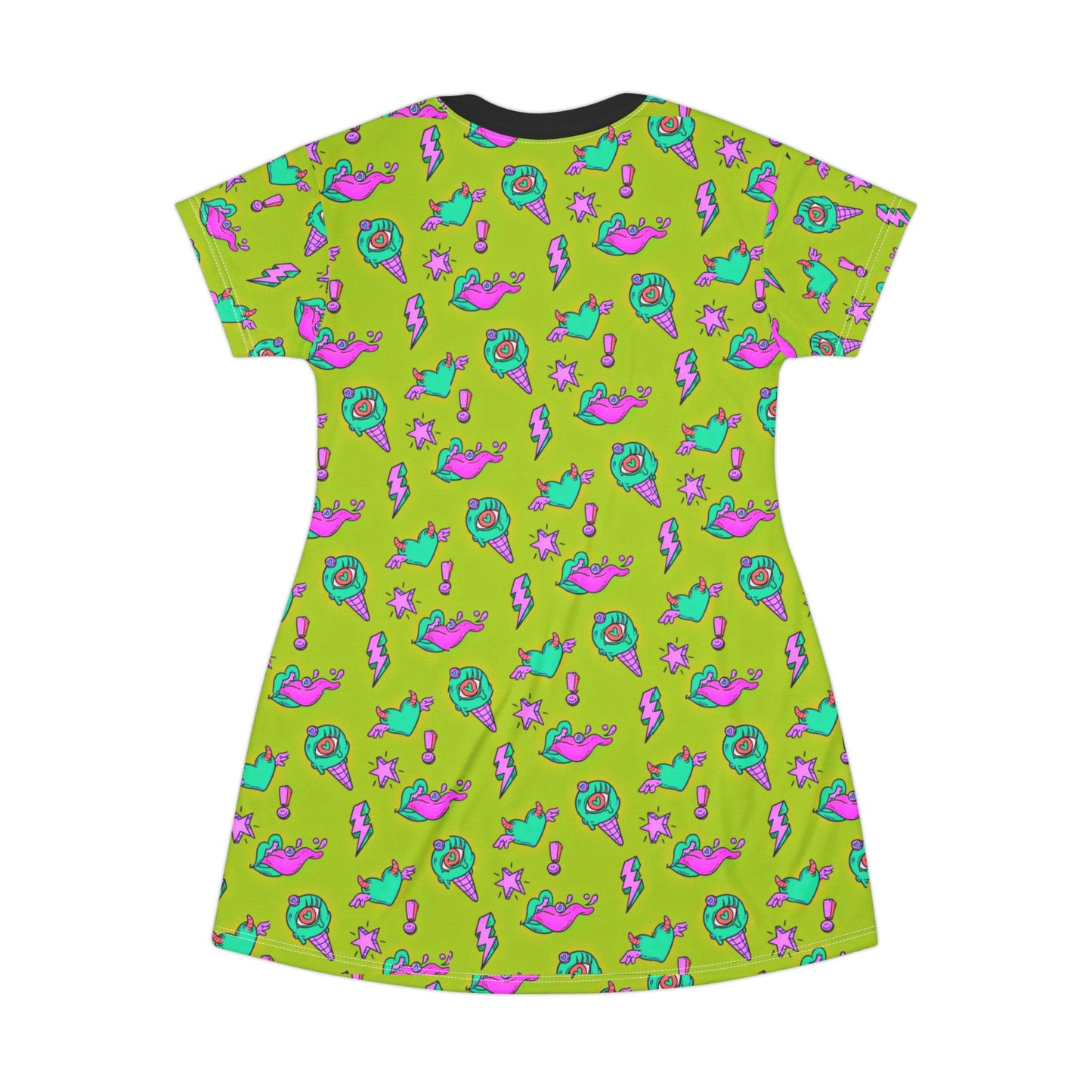 Y2K T-Shirt Dress | Neon Green Trippy Art