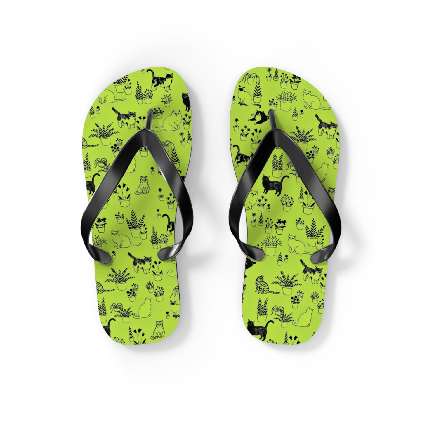 Neon Green Cat Men's Flip Flops