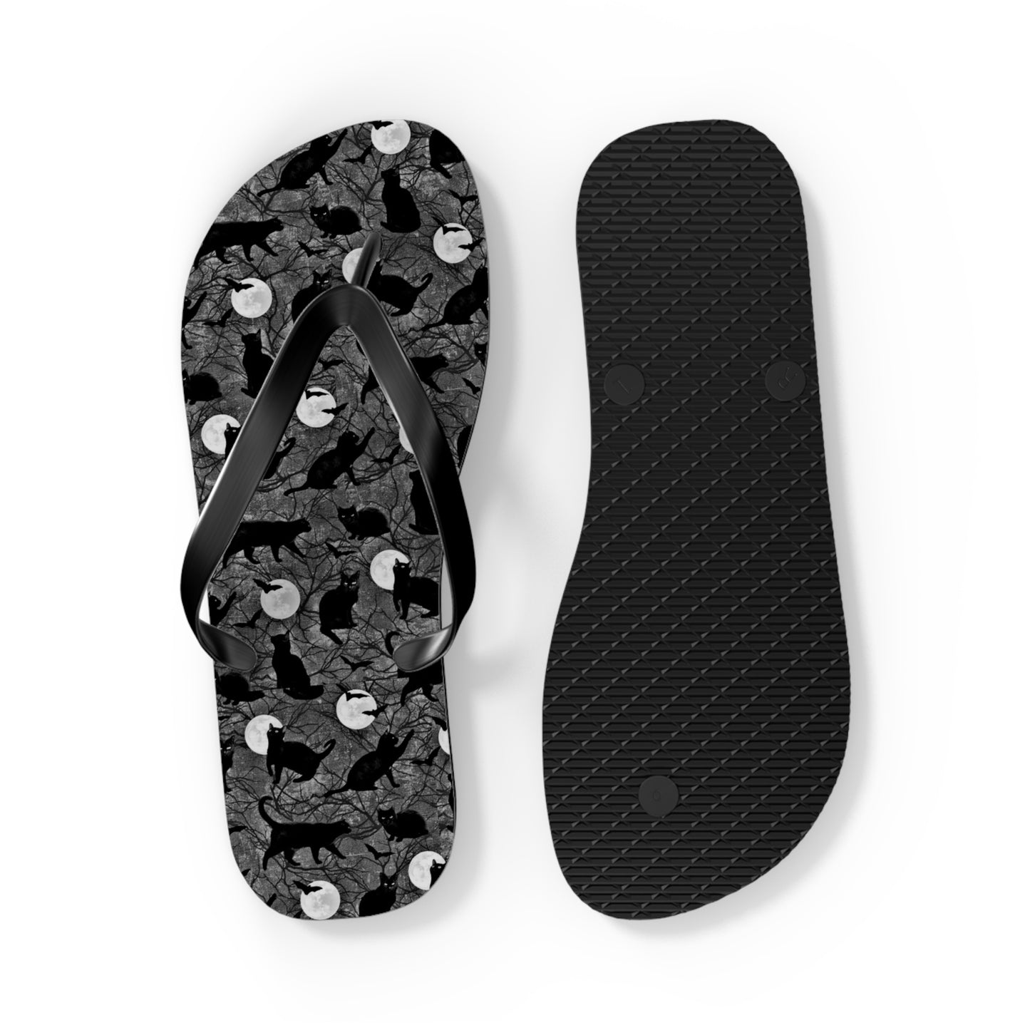 Black Cat Moon Theme Men's Flip Flops