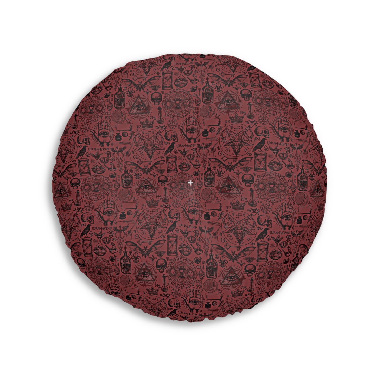 Vintage Occult Pattern Burgundy Round Floor Pillow