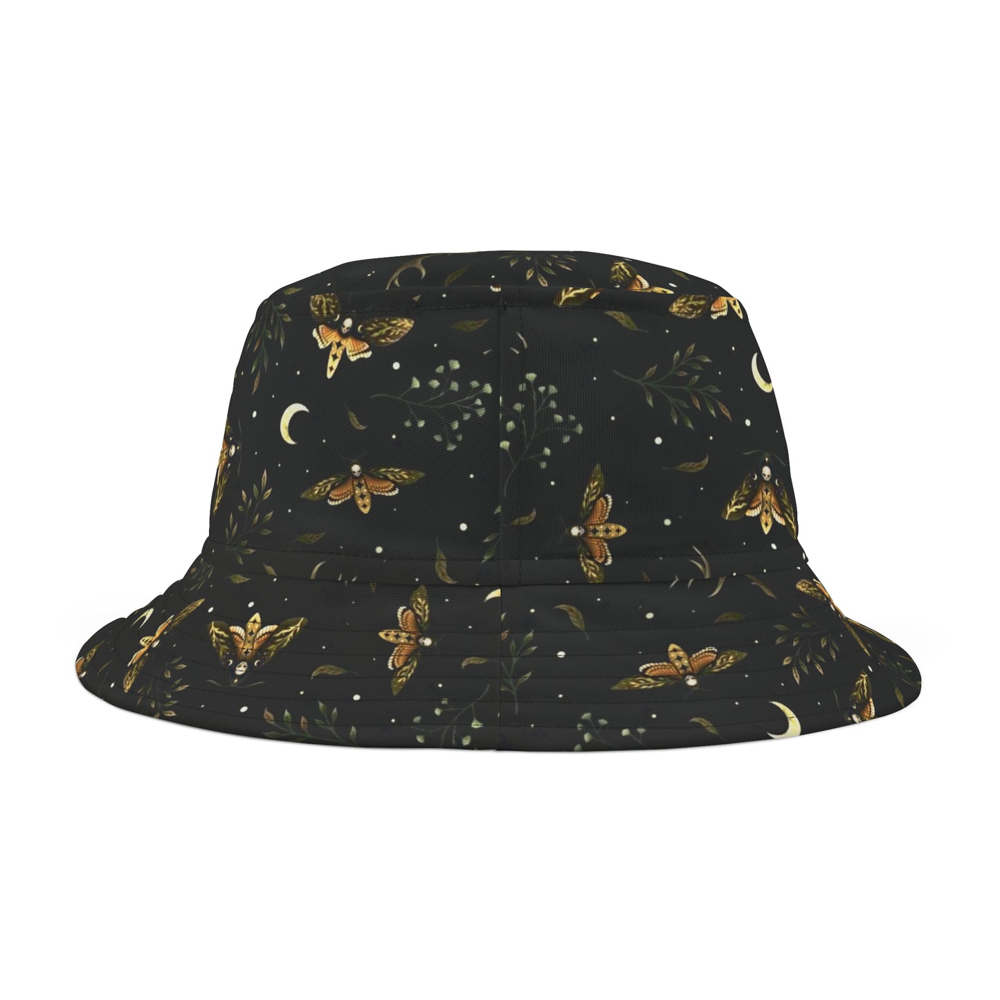 Whimsical Moth Black Retro Bucket Hat