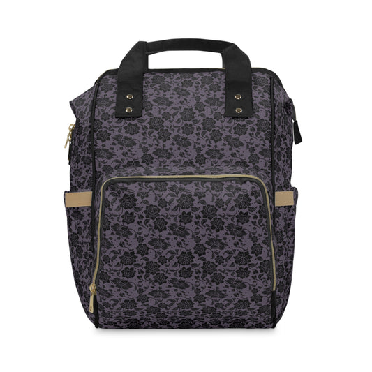 Black and Purple Floral Teal Multifunctional Diaper Backpack