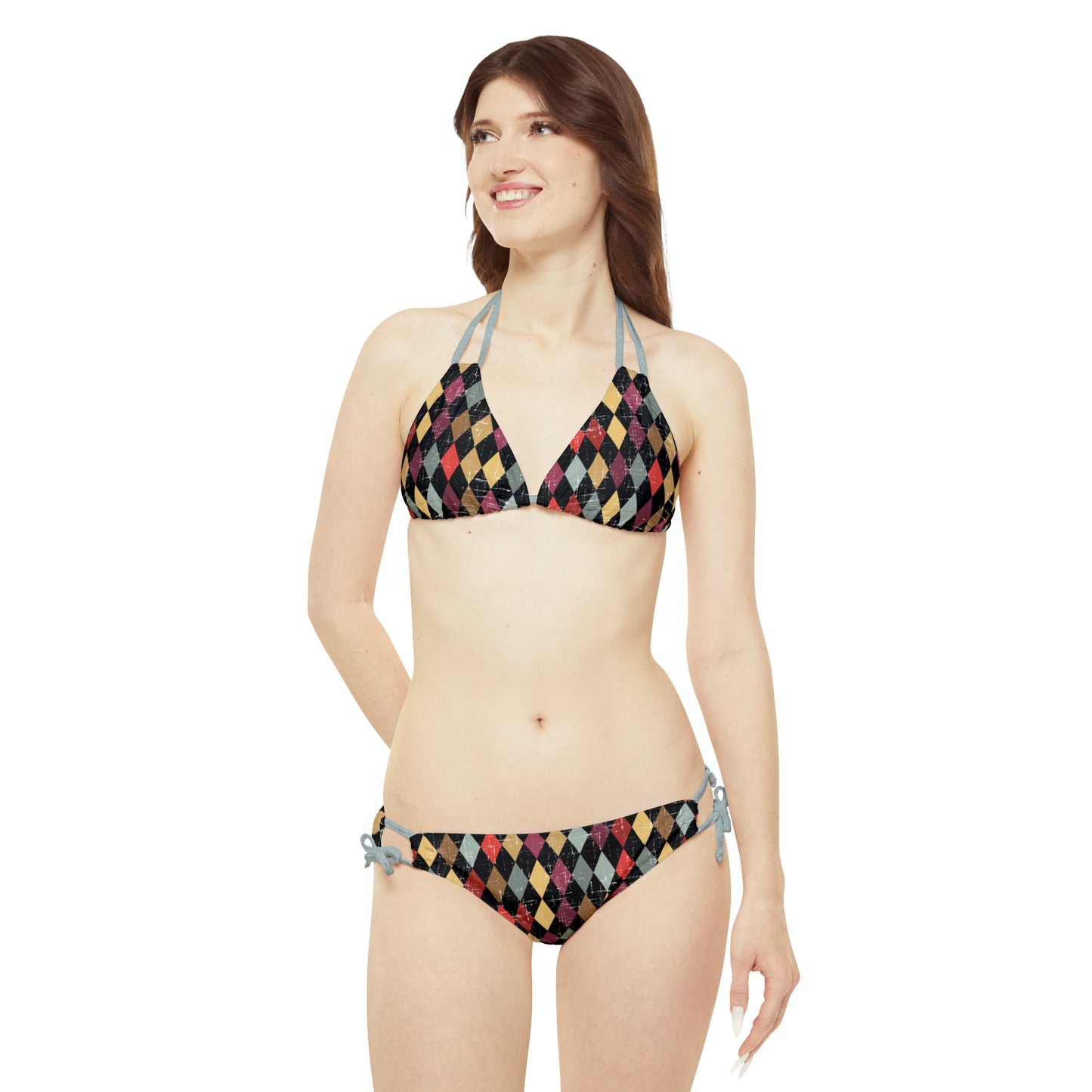 Colorful Diamond Retro Strappy Bikini Set