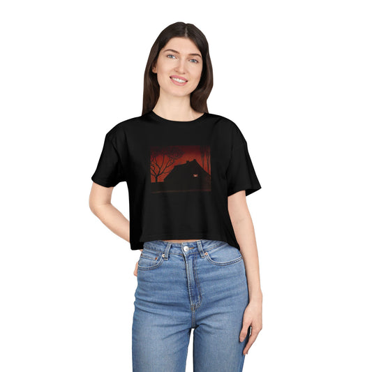 Spooky Cabin Women's Moody Black Cropped Tee