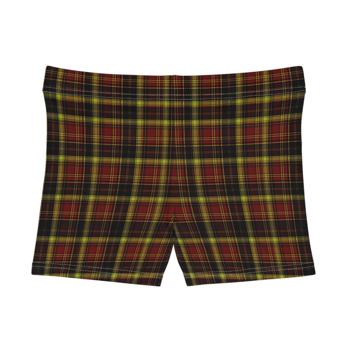 Women's Neon Yellow Red Black Plaid Active Shorts